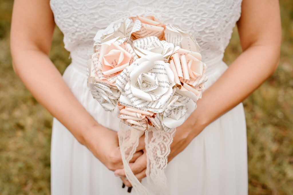 Recycled book page elopement bouquet